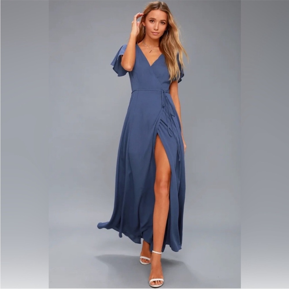 Lulu’s- Elegant Blue Wrap Dress